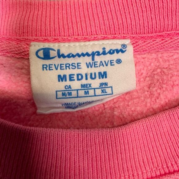 Vintage Champion 90s Reverse Weave Men's Medium Pink Oversized Crewneck Sweater - Picture 2 of 6